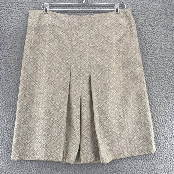 LOFT Skirt Womens 12 Ivory Jacquard Pattern Silk Blend A Line Knee Length Pleat - Picture 1 of 9